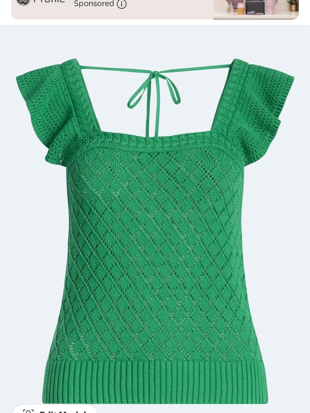 Square-Neck Knit Tank Top with Tie Back — Green